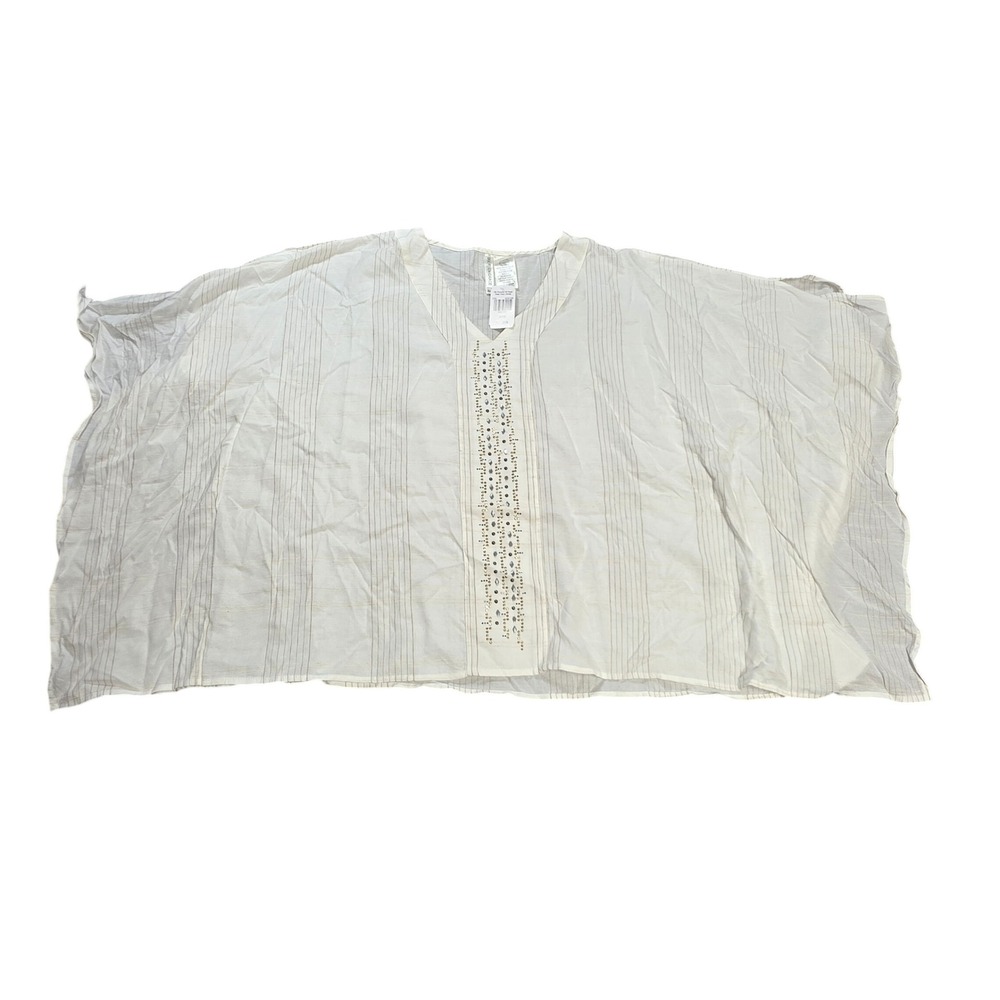 Forgotten Grace Striped Poncho Top Women's Size S/M White Embellished V-Neck NWT
